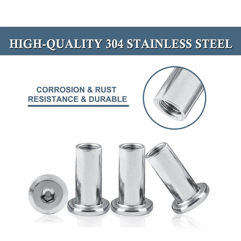 15 Pcs M6 x 20mm Binding Post Screws Socket Cap Furniture Bolts Nickel Plated With Hex Nuts Insert Nuts And Countersunk Rivet Style Fasteners