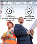 Construction professionals showcasing durable 16-gauge cold rolled steel with 3-hour rating and protection benefits.