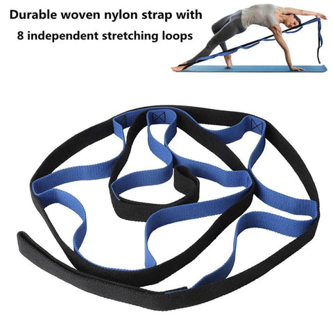 78 inch stretch strap with 8 loops for Foam Roller Set For Full Body Recovery And Mobility, used in yoga stretching exercises.