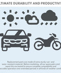 Icons of sun, cloud, car, and ATV with text about durability for Lower Chain Roller 34x24 Mm For Quadsport Z400 LTZ400 LTZ400Z ATV 2003 To 2008.