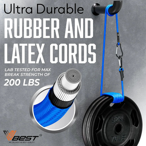Heavy Duty Carabiner Bungee Cords With Hooks 28 Pack for Outdoor Use showing ultra durable rubber and latex cords with weights