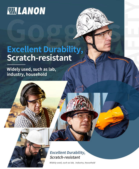 Anti-Fog Safety Goggles With Adjustable Temples, 2.5x ANSI Z87.1, Transmission worn by workers with hard hats