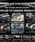 Diagrams showing the applications of High Temp Silicone Gasket Maker For Engine Oil Pan Valve Cover And Transmission Housing Oil Resistant No Drip Non Corrosive Sealant With 590F Heat Tolerance Grey Two Pack Professional Grade Formula on various engines and equipment.