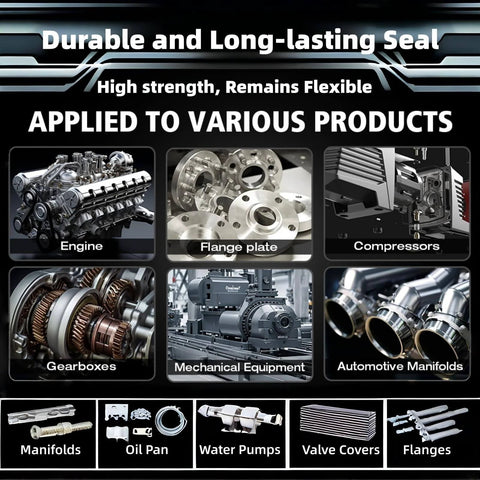 Diagrams showing the applications of High Temp Silicone Gasket Maker For Engine Oil Pan Valve Cover And Transmission Housing Oil Resistant No Drip Non Corrosive Sealant With 590F Heat Tolerance Grey Two Pack Professional Grade Formula on various engines and equipment.