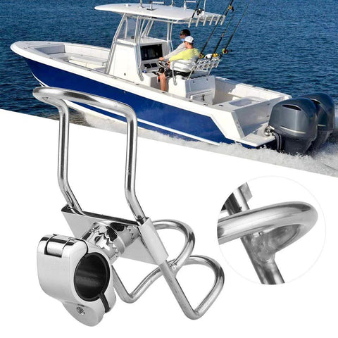 316 stainless steel boat rod rack rail mount with locking clamp for 32mm poles; 360-degree adjustable fishing pole holder