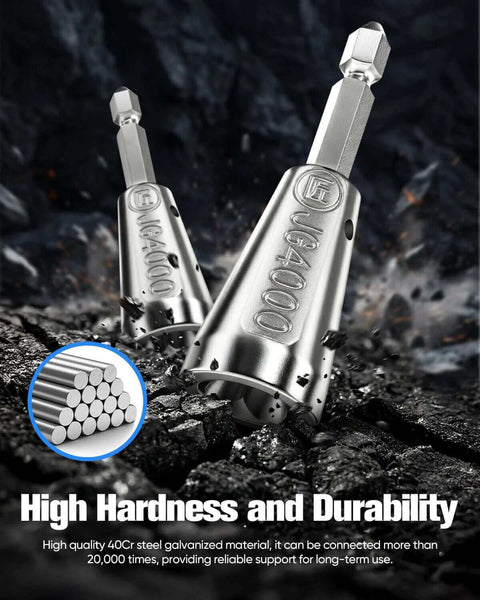 2026 Upgrade Wire Twister Tool For Drill in 40Cr Steel, galvanized nut twister close-up with 6mm hex shank for 9-22 AWG cables