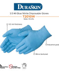 DuraSkin Nitrile Gloves 3.5 Mil Large Powder Free Micro Textured Blue Industrial, showing 3.5 mil thickness and micro-texture