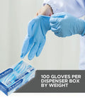 Person wearing DuraSkin Nitrile Gloves 3.5 Mil Large Powder Free Micro Textured Blue Industrial with glove box nearby