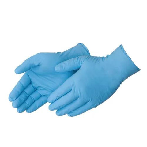 DuraSkin Nitrile Gloves 3.5 Mil Large Powder Free Micro Textured Blue Industrial, blue gloves displayed in open hand position