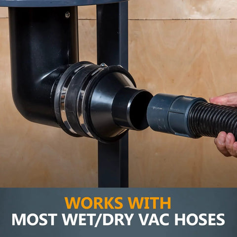 4 Inch to Two and a Half Inch Dust Collection Reducer Kit with Flex Cuff and Stainless Steel Clamps in use with vac hose