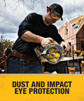 Worker wearing Anti Fog Safety Goggles With Dual Mold Fit and Clear Hard Coated Lens using saw at construction site