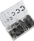 E Clip Assortment Set With 300 Pieces Heat Treated External Retaining Clips Nine SAE Sizes for automotive machinery DIY projects in a case