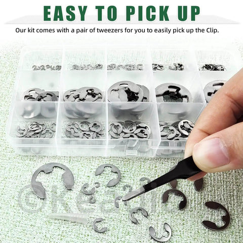 Must Have E Clip Assortment Kit With 211 Pieces In 14 Metric Sizes In Millimeters 304 Stainless Steel Circlips and tweezers