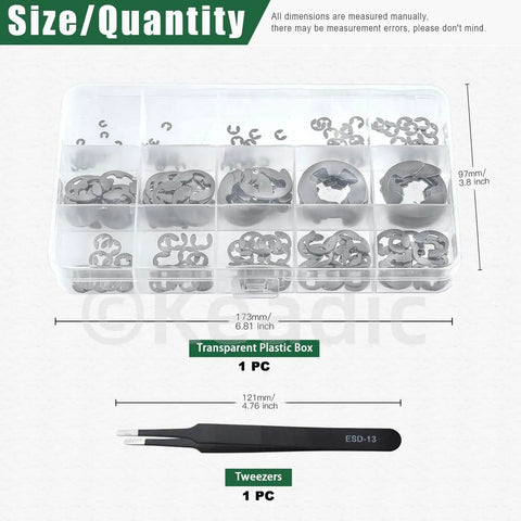 Must Have E Clip Assortment Kit With 211 Pieces In 14 Metric Sizes In Millimeters 304 Stainless Steel Circlips Includes Tweezers