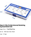 Premium E Clip Retaining Ring Set In 304 Stainless Steel For Cars Engines And Machinery, 290 pieces in a sturdy transparent box