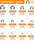 Chart of 12 different E-clip sizes from 2.0mm to 15mm, part of 352 Piece Retaining Ring Assortment Kit With E Clips And External C Clips For DIY Projects And Repairs