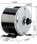 Side view of Small Brushed Permanent Magnet Electric Motor for E Scooter Drive Speed Control 24V 350W 3000RPM with dimensions