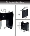 Image of 2 Pack E Track Wheel Chocks For Motorcycles And Dirt Bikes, Fits Tires Up To 6 Inches, showing dimensions and details