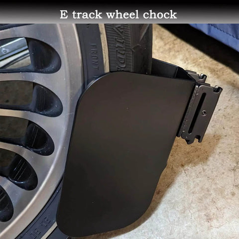 Installed 2 Pack E Track Wheel Chocks For Motorcycles And Dirt Bikes, Fits Tires Up To 6 Inches, Beefy Heavy Duty E Track Stabilizers