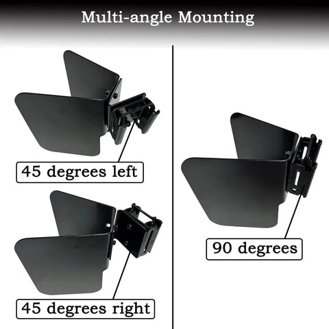 2 Pack E Track Wheel Chocks For Motorcycles And Dirt Bikes, Fits Tires Up To 6 Inches, shown at 45 and 90 degree angles