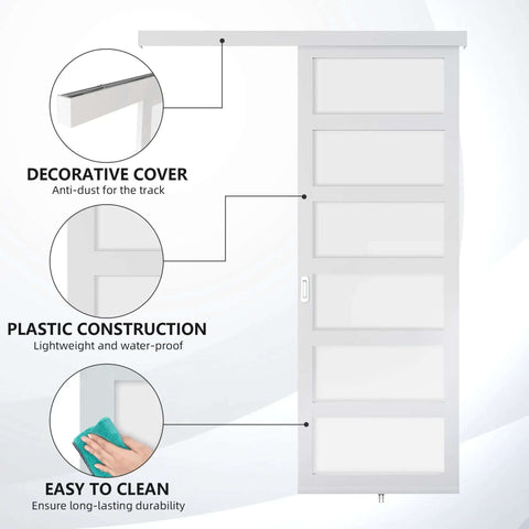 42x84 White PVC Sliding Barn Door With Hardware Kit And Pull Lightweight Translucent Plastic Panel Waterproof Easy Install Semi Opaque