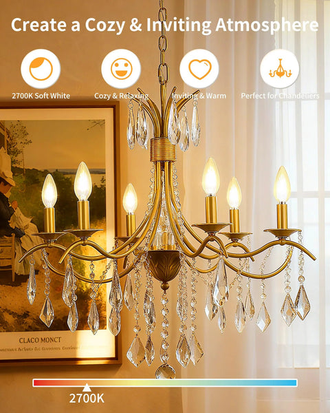 Dimmable LED E12 Candelabra Bulbs For Chandeliers That Replaces 60W Incandescent, 2700K Soft White in ornate chandelier