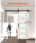 Sliding Barn Door 30 x 84 Inch With Glass Panel, Durable MDF Construction, Includes Hardware Kit, Water-Resistant PVC Finish