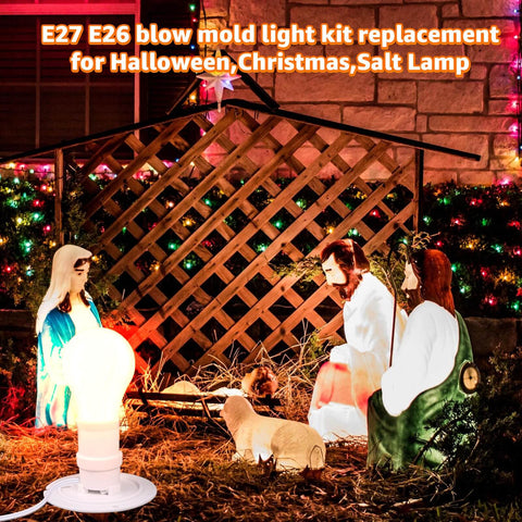 Two Pack Blow Mold Light Kit Replacement With E27 E26 Bulb Cord For Halloween And Christmas Decor Salt Lamp Base With Fuse Plug Indoor Outdoor Craft Lighting Compatible With LED And Incandescent Bulbs Norward in festive nativity scene