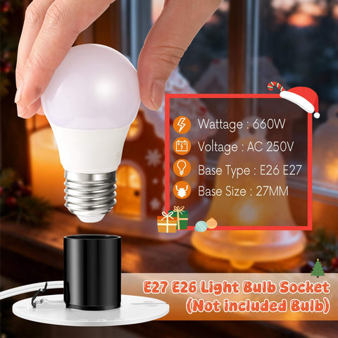 Lit 4 Set Christmas Blow Mold Light Kit Replacement With Female Plugs E27 E26 Cord Kit in hand, bulb shown, for Christmas decor