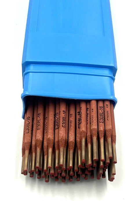 Blue box with Heavy Duty Stainless Steel Stick Welding Rod E308L16 Three Thirty Second Inch Twelve Inch Length Five Pound Electrode Pack