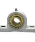Front view of UCPPL206-20MZ2W 1-1/4 inch wide pillow block bearing single unit, zinc set screw insert, white plastic housing for conveyors.