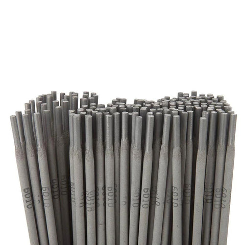 Close-up of All Position E6010 Welding Rod For Deep Penetration On Dirty Rusty Painted Metal, 1/8 Inch, 10 Pound Pack For Vertical And Overhead Welds