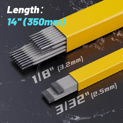 E6013 Welding Rods 3 By 32nd Inch, 2.5 Lb 14 Inch Low Carbon Steel Electrodes in a yellow packaging