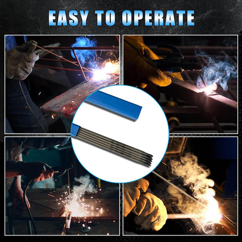 E6013 Welding Rod 3 32 Inch 1 Pound All Position Carbon Steel Electrodes for low spatter welds, shown in use and packaging