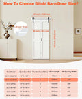 How to choose Bifold Barn Door size guide chart with dimensions and item models for Bifold Barn Door 36x84 With MDF Panels.