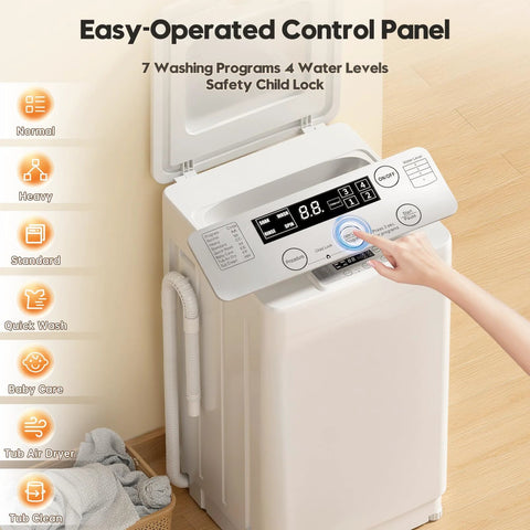 Portable Washer And Dryer Combo For Small Spaces With One Point Eight Cu Ft Capacity including control panel and settings