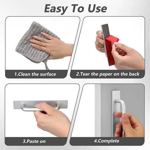 Installation steps for Adhesive Cabinet Handles Peel And Stick No Drill Silver Five Point Five Inch Drawer Pulls