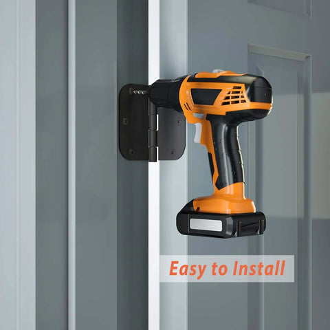 18 Pack Black Matte Interior Door Hinges 3.5 Inch By 3.5 Inch Rounded 5/8 Radius Heavy Duty Hinges being installed with a drill