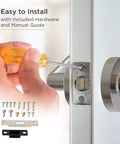 Installation of Commercial Door Handle Leverset With Brushed Chrome Finish Keyed Entry; includes screwdriver, hardware, and manual guide.