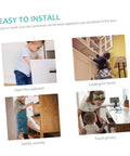 Children interacting with easy to install door slam preventer for safety in various home settings.