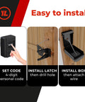 Installation steps for Gate Lock – Secure Keyless Fence Lock and Latch with 2-Way Access, shown on wood gate.