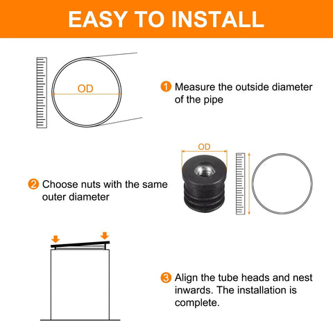 Installation guide for 4 Pack Plastic Threaded Tube Inserts With M10 Thread For 38mm Round Tubes 1.5 Inch OD Adjustable Height Black Plug
