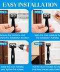Installation steps for Two Pack 5.5 Inch Metal Door Handles Heavy Duty Modern Hardware, showing measuring, marking, drilling, and securing handles.