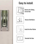 Installation steps for 4 Pack Sliding Screen Door Roller Wheels, Steel Ball Bearing Replacement for B691 & B695, Fits for Columbia Doors.
