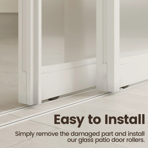 Sliding Door Rollers 1 1/4 Inch Wheel Replacement installed on a white sliding glass door track for smooth operation.