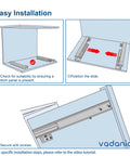 Installation guide for 14" Undermount Drawer Slide, Soft Close, Bottom Mounted & Bottom Support, illustrating step-by-step process.