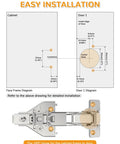 Diagram of 2 Pack 165 Degree Soft Close Kitchen Corner Hinges for face frame cabinets with measurement details