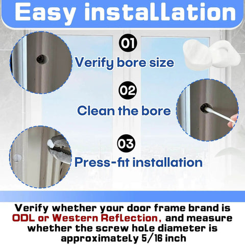 Easy installation steps for 50 Pack Door And Window Screw Hole Plugs 5/16 Inch By 1/4 Inch, showing steps to clean and install plug.