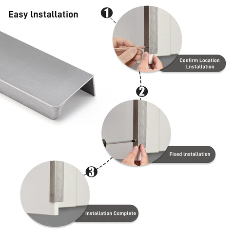 Finger Pull Cabinet Knob Aluminum Brushed Nickel 3.15 Inch Long Low Profile Drawer Pulls installation steps.