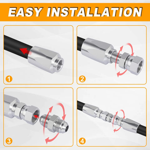 Installation steps for Two Pack One Quarter Inch Hydraulic Hose Field Repair Kit With Reusable Two Wire Fittings For R2 R16 R17 R19 2SN 2SC